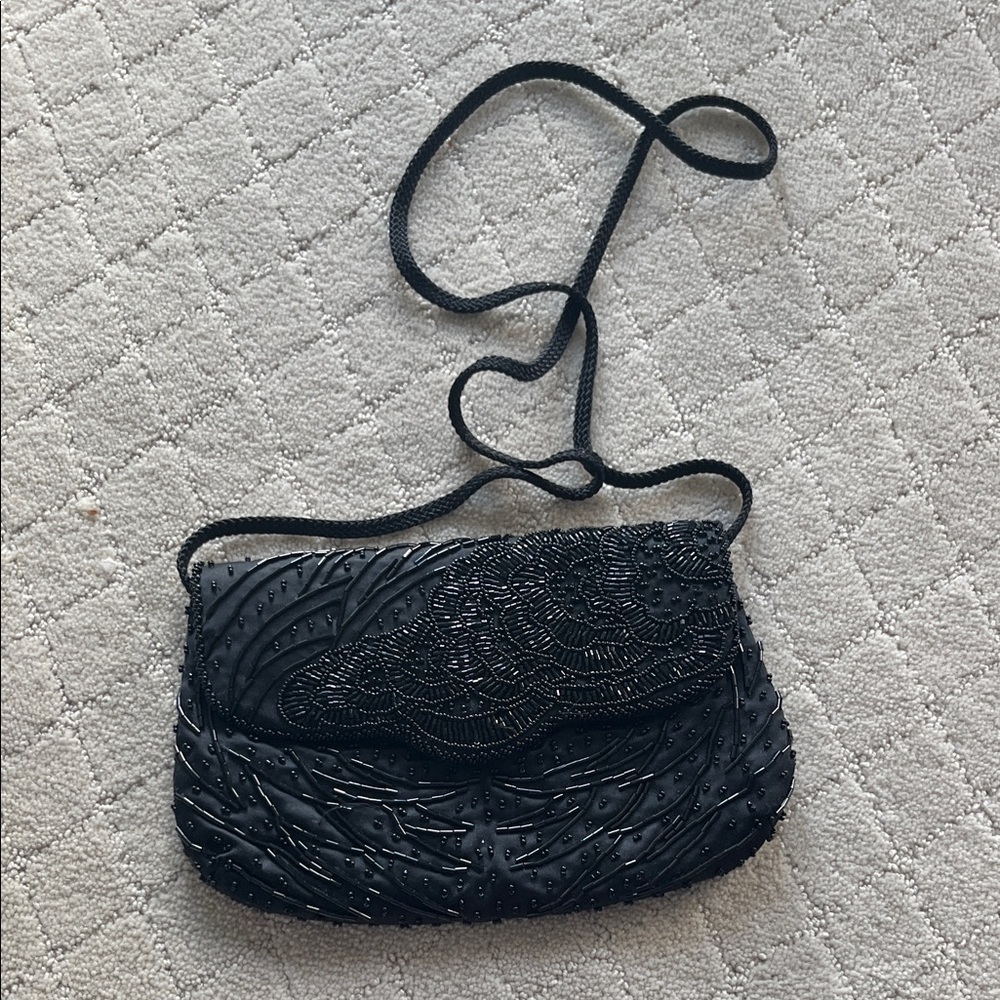 Elegant Black Beaded Women's Bag